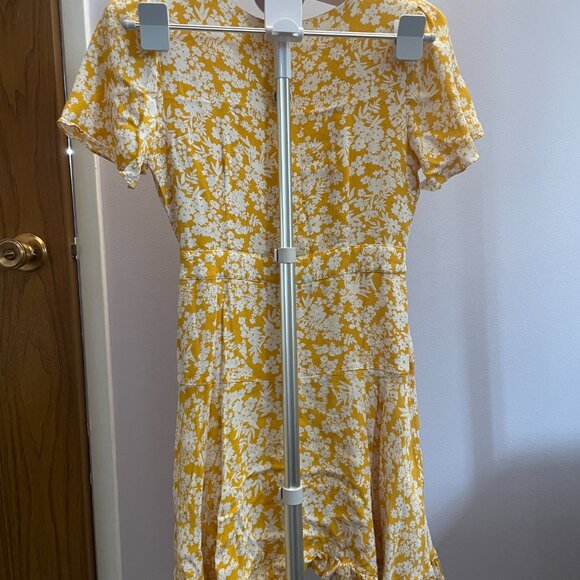 Yellow and White Floral Wrap Mini Dress - Picture 2 of 2